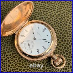 1910 Elgin Grade 320 0S 7J Fancy Engraved Gold Filled Hunter Case Pocket Watch