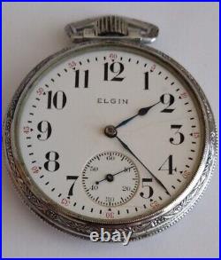 1912 Elgin 16 Size Grade 313 Pocket Watch 15j Mvmt Railroad Style Dial Case Runs