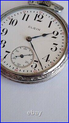 1912 Elgin 16 Size Grade 313 Pocket Watch 15j Mvmt Railroad Style Dial Case Runs