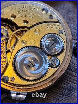 1914 ELGIN 0s 7j Grade 298 Model 2 Pendant Watch 10K GF ILLINOIS Case RUNS