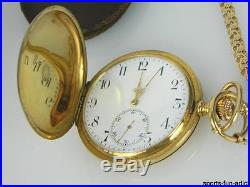 1916 ZENITH 18K Yellow Gold Hunter Case Pocket Watch with 18K Signed Fob Chain