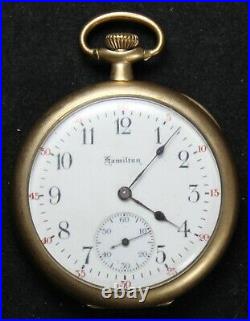 1918 Hamilton Grade 910 12s 17j Pocket Watch GF Swing-Out Case Runs