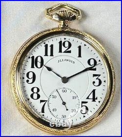 1918 Illinois Bunn 16s 21j Mod 9 RG Pocket Watch Illinois Dial KWC 10K GF Case