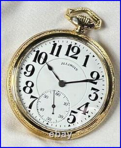 1918 Illinois Bunn 16s 21j Mod 9 RG Pocket Watch Illinois Dial KWC 10K GF Case