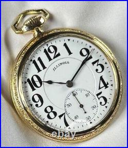 1918 Illinois Bunn 16s 21j Mod 9 RG Pocket Watch Illinois Dial KWC 10K GF Case