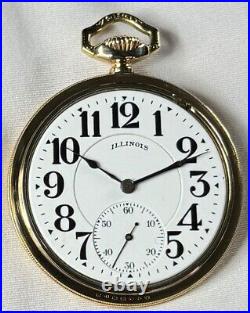 1918 Illinois Bunn 16s 21j Mod 9 RG Pocket Watch Illinois Dial KWC 10K GF Case