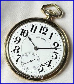 1918 Illinois Bunn 16s 21j Mod 9 RG Pocket Watch Illinois Dial KWC 10K GF Case