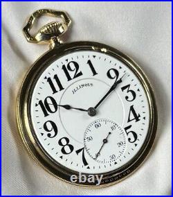 1918 Illinois Bunn 16s 21j Mod 9 RG Pocket Watch Illinois Dial KWC 10K GF Case