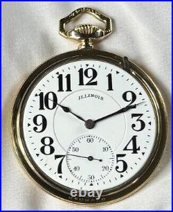 1918 Illinois Bunn 16s 21j Mod 9 RG Pocket Watch Illinois Dial KWC 10K GF Case