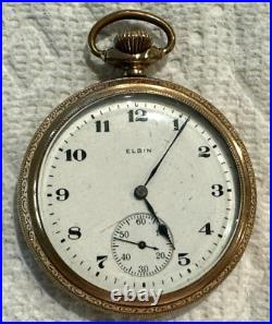 1919 Elgin Pocket Watch 20 Year GF Open Face Case Size 12 with15 Jewel Movement