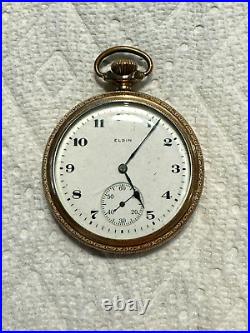 1919 Elgin Pocket Watch 20 Year GF Open Face Case Size 12 with15 Jewel Movement