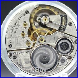 1920 ELGIN 17 Jewel Mechanical Pocket Watch Large 16s Fancy Silver Color Case
