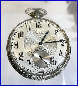 1923 Elgin Pocket Watch 7J 12S 43mm 29,412,076 Silver Tone Case Running