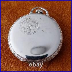 1928 Hamilton Antique Pocket Watch, Size 12 Signed Case, Art Deco Style 14K WGF