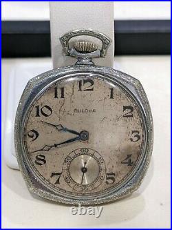 1930 Bulova Art Deco Pocket Watch Cushion Case