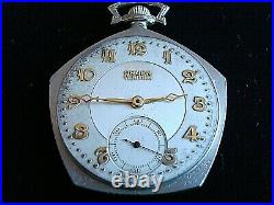 1930 GRUEN VERITHIN Pentagon Pocket Watch 14K Gold reinforced Art Deco Enameled