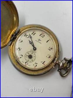 1940's Vintage Jovial Pocket Watch Full Hunter Gold Plated Art Deco Swiss Men 45