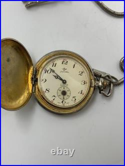 1940's Vintage Jovial Pocket Watch Full Hunter Gold Plated Art Deco Swiss Men 45