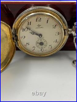 1940's Vintage Jovial Pocket Watch Full Hunter Gold Plated Art Deco Swiss Men 45