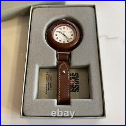 1990's Swiss Army Pocket Watch WithLeather Clip On Case NEW BATTERY -NEVER USED