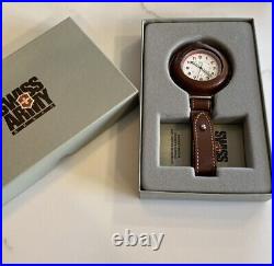 1990's Swiss Army Pocket Watch WithLeather Clip On Case NEW BATTERY -NEVER USED