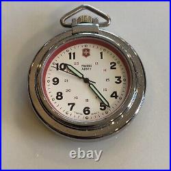 1990's Swiss Army Pocket Watch WithLeather Clip On Case NEW BATTERY -NEVER USED