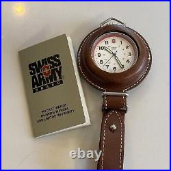 1990's Swiss Army Pocket Watch WithLeather Clip On Case NEW BATTERY -NEVER USED