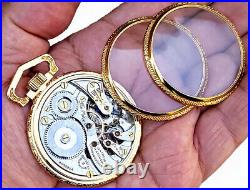 19 Jewels Display Back Gold Plated Case Pocket Watch ILLINOIS 5th Ave