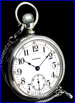 21 Jewels 18 Size High End Display Case RR Pocket Watch Waltham 845. Working