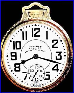 23 Jewels Gold Plated Clear Back Railroad Pocket Watch Waltham VANGUARD