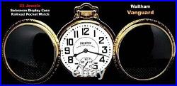 23 Jewels Gold Plated Clear Back Railroad Pocket Watch Waltham VANGUARD