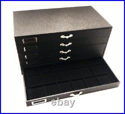 90 Space Grained Leatherette 5 Drawer Wood Pocket Watch Storage Organizer Case