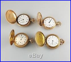 ANTIQUE COLLECTION 4 HUNTING CASE 0s POCKET WATCHES SM WATCH LOT GOLD FILLED