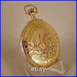 ANTIQUE ELGIN 14k SOLID GOLD BOX HINGE MULTICOLOR 12sHC FANCY DIAL POCKET WATCH