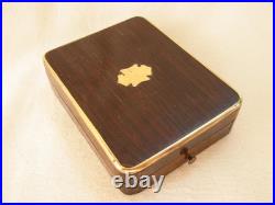 ANTIQUE FRENCH WOOD, MARQUETRY BRASS POCKET WATCH CASE + WATCH, 19th CENTURY