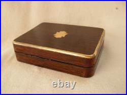 ANTIQUE FRENCH WOOD, MARQUETRY BRASS POCKET WATCH CASE + WATCH, 19th CENTURY