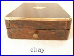 ANTIQUE FRENCH WOOD, MARQUETRY BRASS POCKET WATCH CASE + WATCH, 19th CENTURY