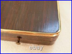 ANTIQUE FRENCH WOOD, MARQUETRY BRASS POCKET WATCH CASE + WATCH, 19th CENTURY