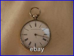 ANTIQUE FRENCH WOOD, MARQUETRY BRASS POCKET WATCH CASE + WATCH, 19th CENTURY