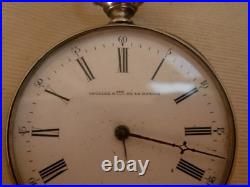 ANTIQUE FRENCH WOOD, MARQUETRY BRASS POCKET WATCH CASE + WATCH, 19th CENTURY