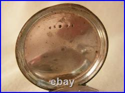 ANTIQUE FRENCH WOOD, MARQUETRY BRASS POCKET WATCH CASE + WATCH, 19th CENTURY