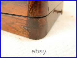 ANTIQUE FRENCH WOOD, MARQUETRY BRASS POCKET WATCH CASE + WATCH, 19th CENTURY