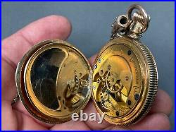 ANTIQUE ILLINOIS Watch CO. CASE GP DOUBLE HUNTER POCKET WATCH As -Is withChain