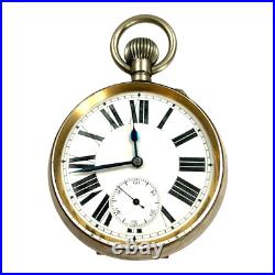 ANTIQUE SWISS GOLIATH ALL NICKEL CASE GIANT POCKET WATCH 2 3/4 inch DIAMETER