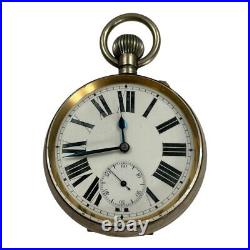 ANTIQUE SWISS GOLIATH ALL NICKEL CASE GIANT POCKET WATCH 2 3/4 inch DIAMETER