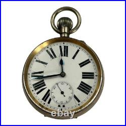 ANTIQUE SWISS GOLIATH ALL NICKEL CASE GIANT POCKET WATCH 2 3/4 inch DIAMETER