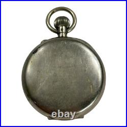 ANTIQUE SWISS GOLIATH ALL NICKEL CASE GIANT POCKET WATCH 2 3/4 inch DIAMETER
