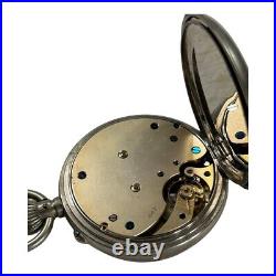 ANTIQUE SWISS GOLIATH ALL NICKEL CASE GIANT POCKET WATCH 2 3/4 inch DIAMETER