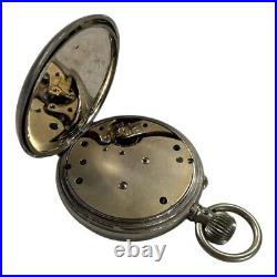 ANTIQUE SWISS GOLIATH ALL NICKEL CASE GIANT POCKET WATCH 2 3/4 inch DIAMETER