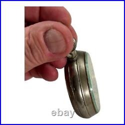 ANTIQUE SWISS GOLIATH ALL NICKEL CASE GIANT POCKET WATCH 2 3/4 inch DIAMETER